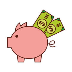 piggy savings with bills vector illustration design