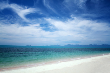 Fototapeta na wymiar sunshine and sandy beach and tropical sea at Samui Island,soft and blurry background