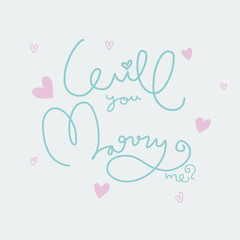 Will you marry me word lettering vector illustration
