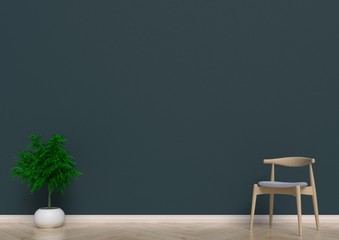 Empty room with one chair, dark wall,3D rendering