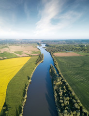 View on the river from air. Natural landscape in the summer time