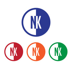 NK initial circle half logo blue,red,orange and green color