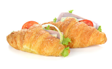 croissant sandwich ham on white background