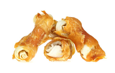 Snack food for dog on white background