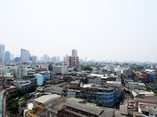 Fototapeta na wymiar Aerial view of Landscape and cityscape with traffic road at Hua Lamphong of Bangkok city