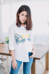 portrait of beautiful asian girl with beautiful clothing and confident posting.