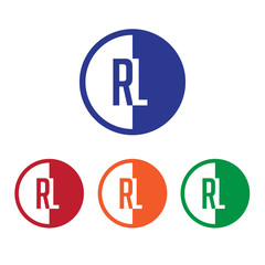 RL initial circle half logo blue,red,orange and green color