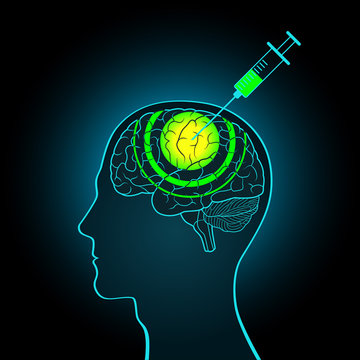 The injection syringe into the brain of truth serum, brainwashing, making new data