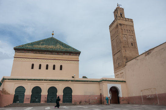 Courtyard of mosque Zaouia de Sidi Bel Abbes in Marrakech medina, Morocco