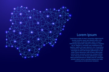 Map of Nigeria from polygonal blue lines and glowing stars vector illustration