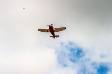 Red Propeller planes flying in the sky
