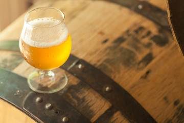 Light beer on a barrel