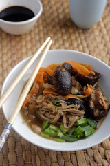 Shiitake, soba, and tofu soup
