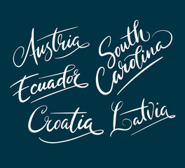 Austria and south carolina country hand written typography. Good use for logotype, symbol, cover label, product, brand, poster title or any graphic design you want. Easy to use or change color 
