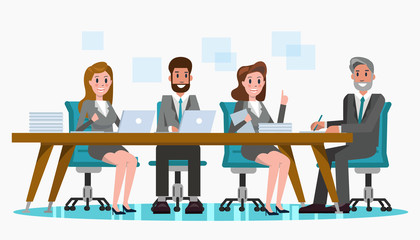 Set of Business people meeting at the big table. business teamwork and partnership concept. flat character design .Vector illustration