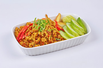 Spicy roasted mince chicken with yellow curry paste ,call Khua Kling