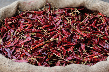 Fototapeta premium closeup of dried chilli peppers in bag
