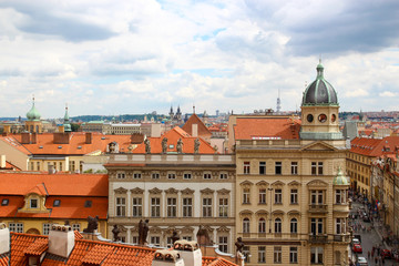 Fototapeta premium Panorama of Prague, red roofs