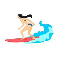 Fototapeta na wymiar Surfer woman on surfboard