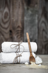 SPA composition on wooden background