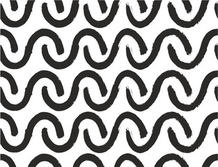 Curvy Abstract Waves Seamless Vector Pattern or Seamless Vector Background Hand Painted with Rounded Brush