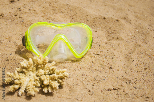 Download Swimming Mask And A Piece Of Yellow Coral On A Sandy Beach Sport And Diving Concept Stock Photo And Royalty Free Images On Fotolia Com Pic 154538943 Yellowimages Mockups