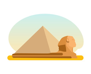 The famous ancient Egyptian pyramid of Cheops and the Sphinx.