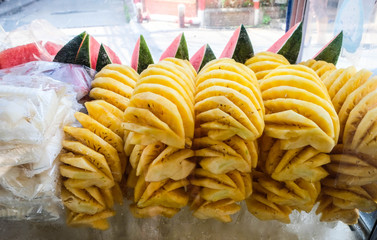 Many fruits in Thailand; pineapple, watermelon and yam bean