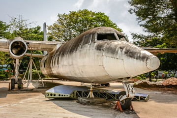 Fototapeta na wymiar old plane is landed in the Park to study closely, Yangon, Myanmar