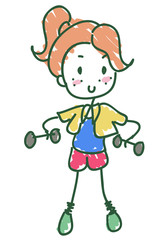 Doodle style isolated cartoon fitness girl