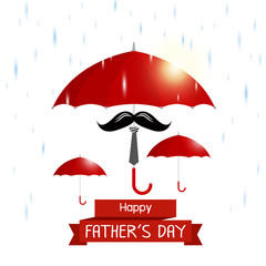 Vector happy fathers day concept of red umbrella with mustache and necktie