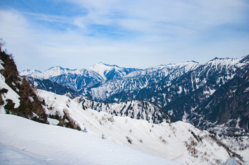 Fototapeta na wymiar Japan Alps alpine route Tateyama snow mountain
