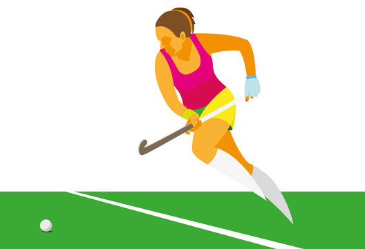 young woman is a player in field hockey, which to run into the attack