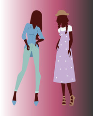 Fashion models woman silhouette sketch attractive lady elegant adult character vector illustration.