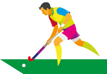Fototapeta premium young man is a player in field hockey, running into attack