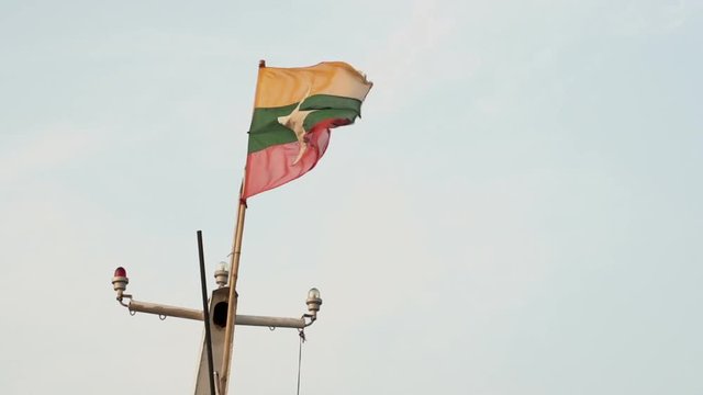 Ayeyarwady river, flag from Myanmar, Burma