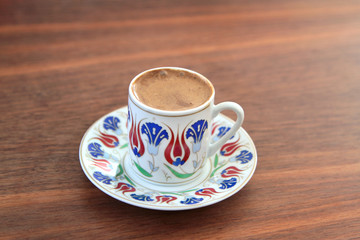 Turkish coffee with traditional ottomans motif cup