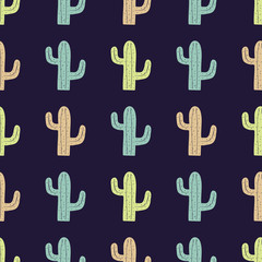Vector seamless pattern with cute colorful cactuses. Modern design for fashion, print, poster, card, textile.