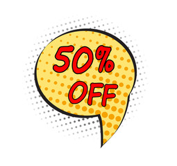 Special offer sale pop art comic style dot tag vector illustration. Discount offer price label, symbol for advertising campaign in retail, shopping sale promo marketing, 50% off discount sticker