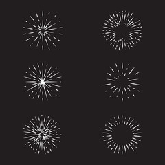 Vector set of handmade vintage sunbursts. Collection of retro design elements