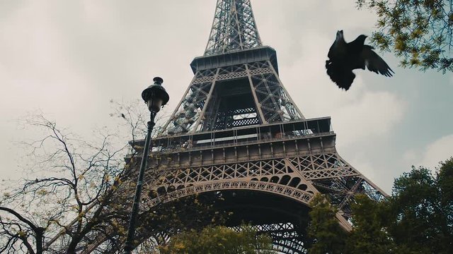 Eiffel Tower, Paris, France, Europe. View of the famous travel and tourism icon at daytime in summer spring with blue sky