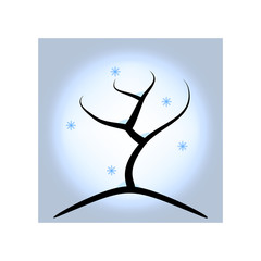 One tree on a hill in winter. Simple and concise computer graphics for your project. The image can be used for design of websites, printing products, etc.