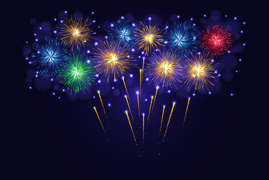 Multicolored sparkling vector fireworks