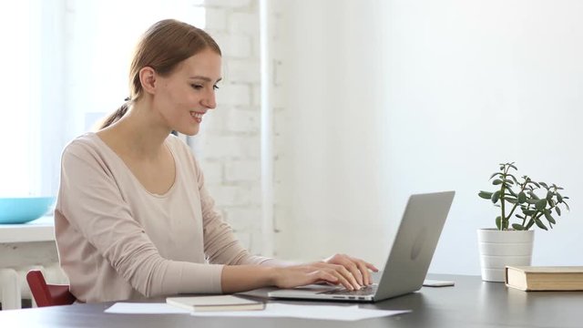 Relax Creative Woman Working On Laptop, Online