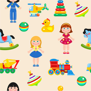 Baby toys seamless pattern. Vector illustration.