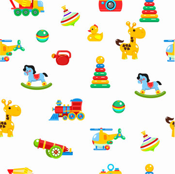 Seamless pattern children's toys. Colorful illustration.