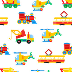Naklejka premium Seamless pattern children's toys. Vector illustration. A set of toys. Vehicle.
