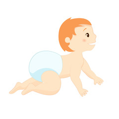 Cute baby in diaper crawling on the floor
