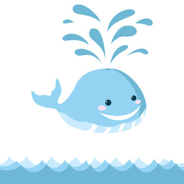 Cute blue smiling whale cartoon style