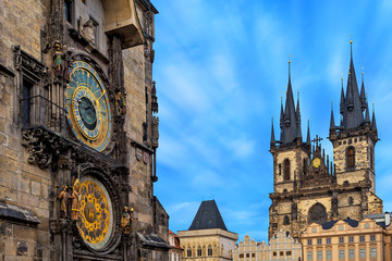 Fototapeta na wymiar Astronomical clock and Church of Our Lady before Tyn in Prague.
